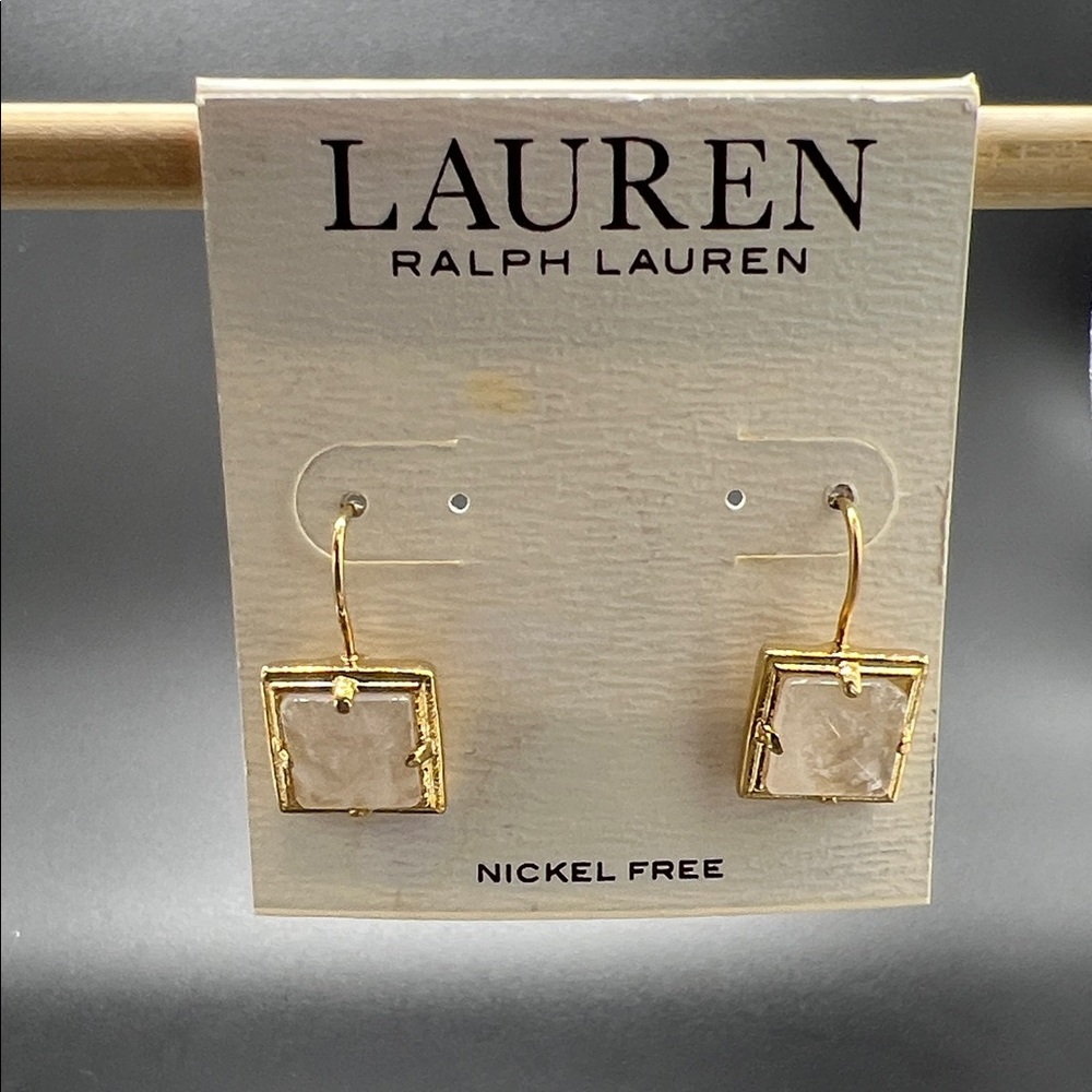 Ralph Lauren Gold and White Square Earrings NEW from 2015